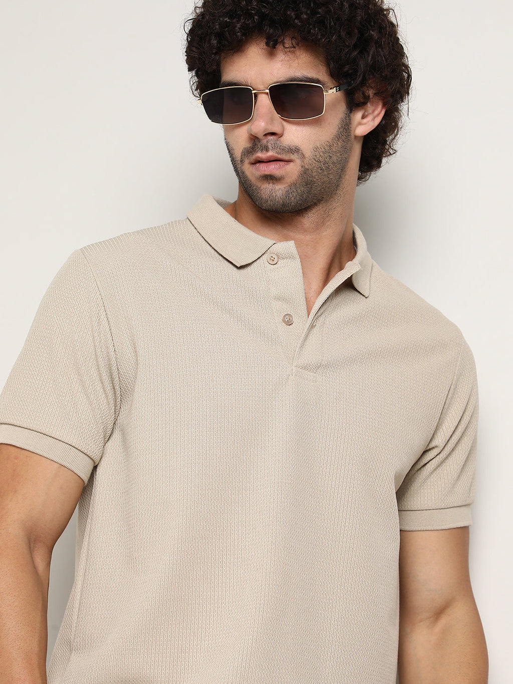 Chainlink-Ribbed Polo T-Shirt