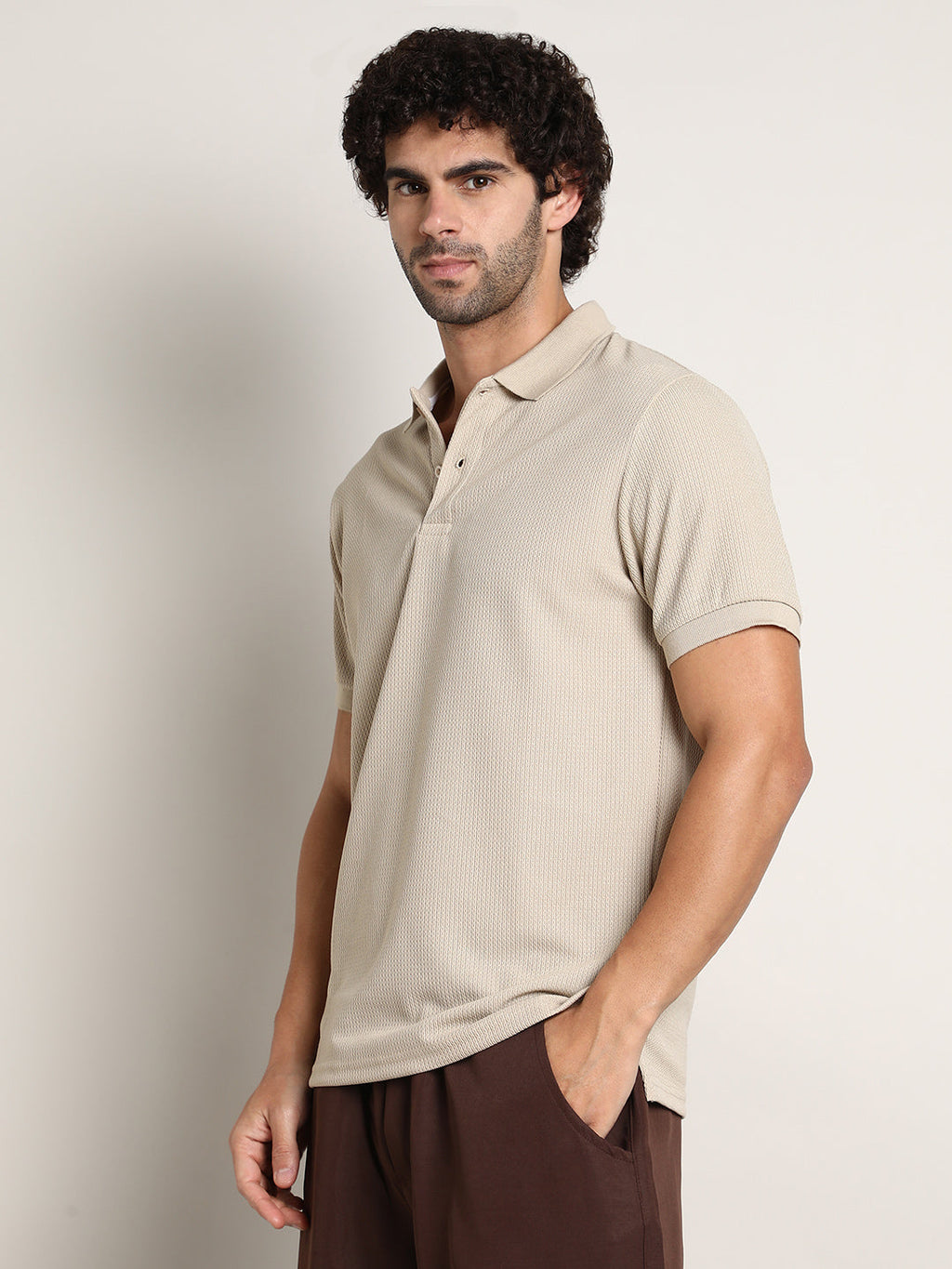 Chainlink-Ribbed Polo T-Shirt