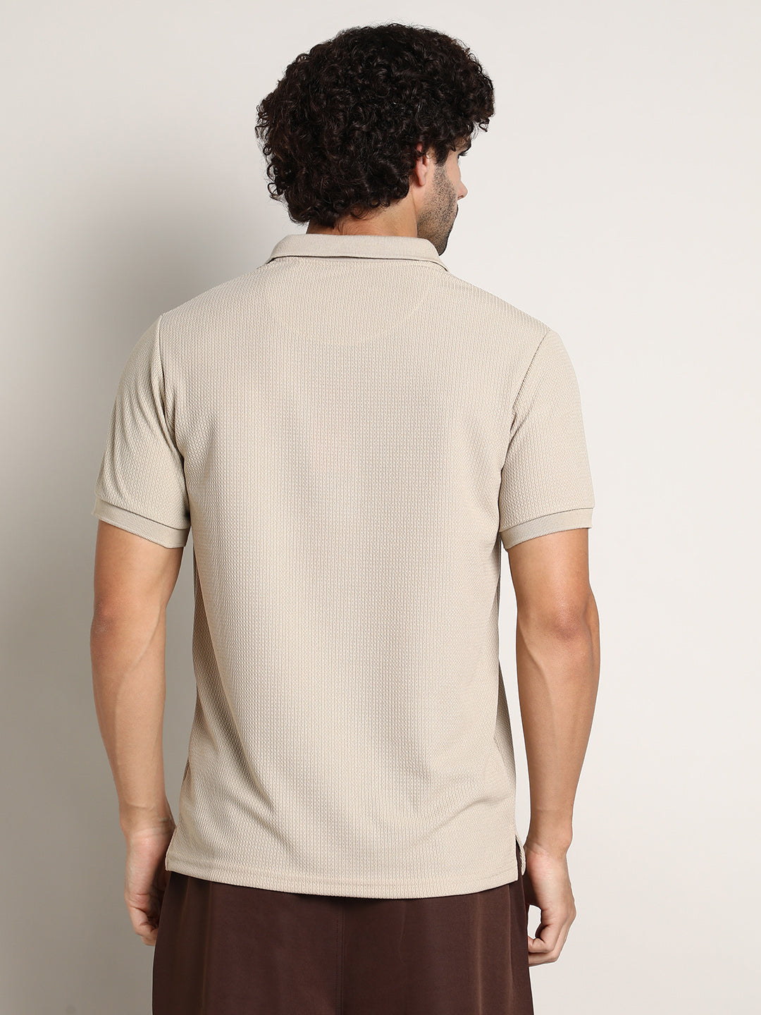 Chainlink-Ribbed Polo T-Shirt
