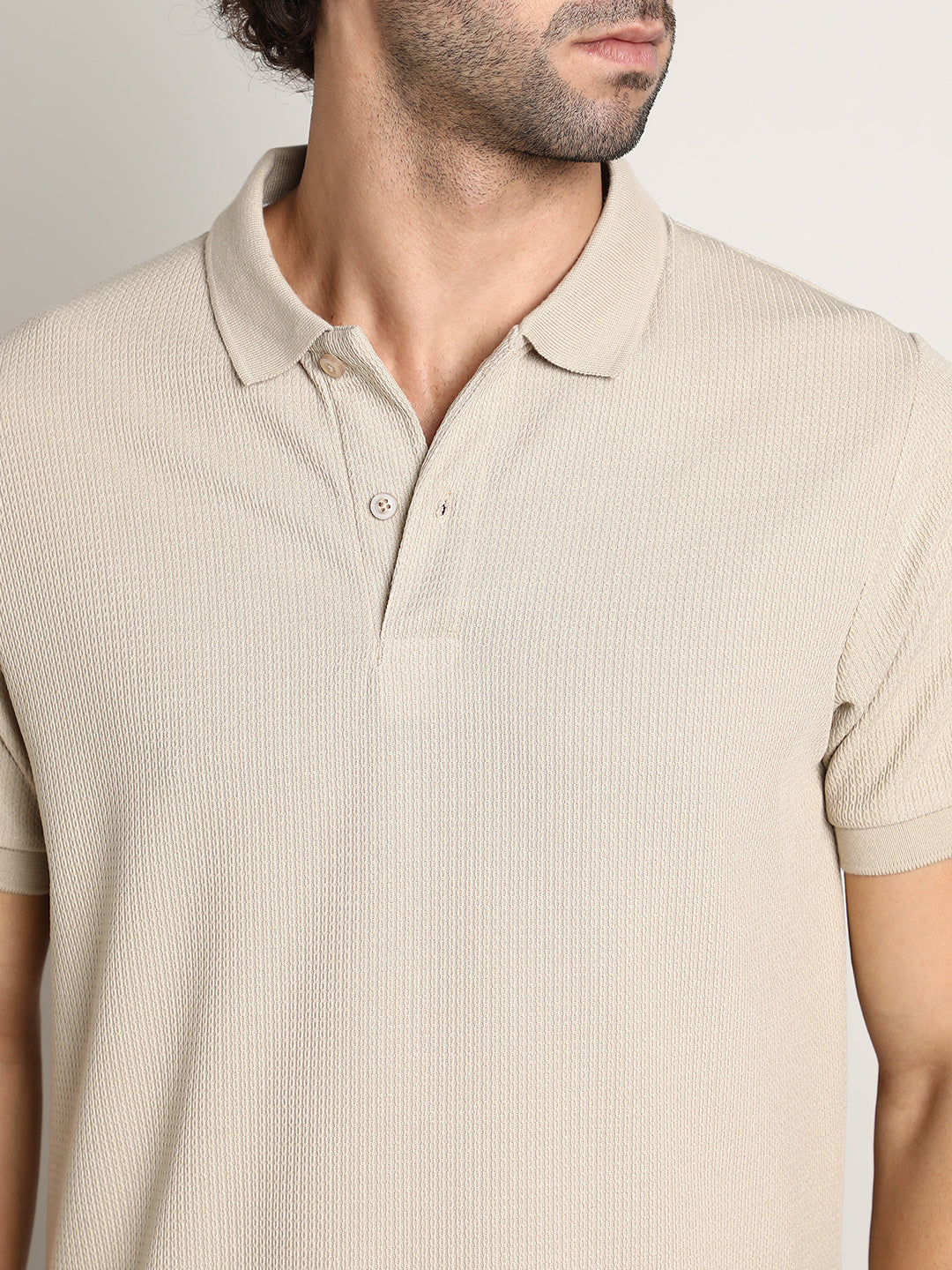 Chainlink-Ribbed Polo T-Shirt