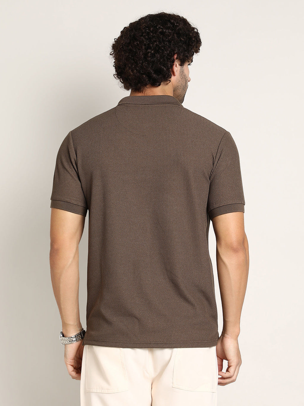 Chainlink-Ribbed Polo T-Shirt