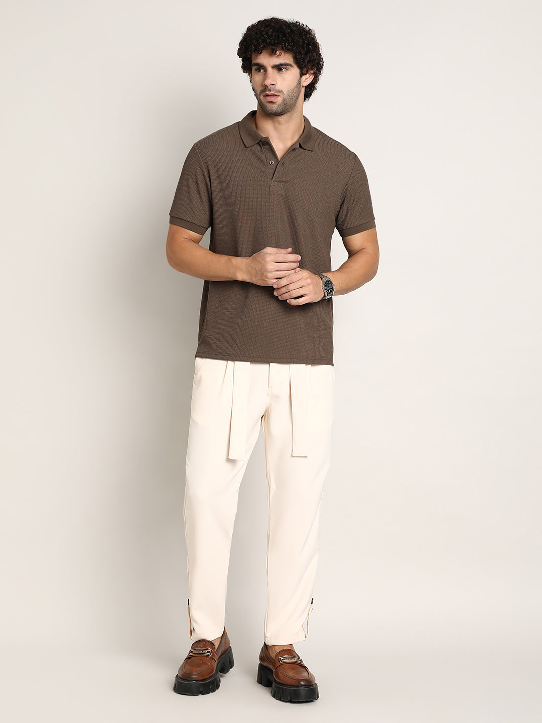 Chainlink-Ribbed Polo T-Shirt