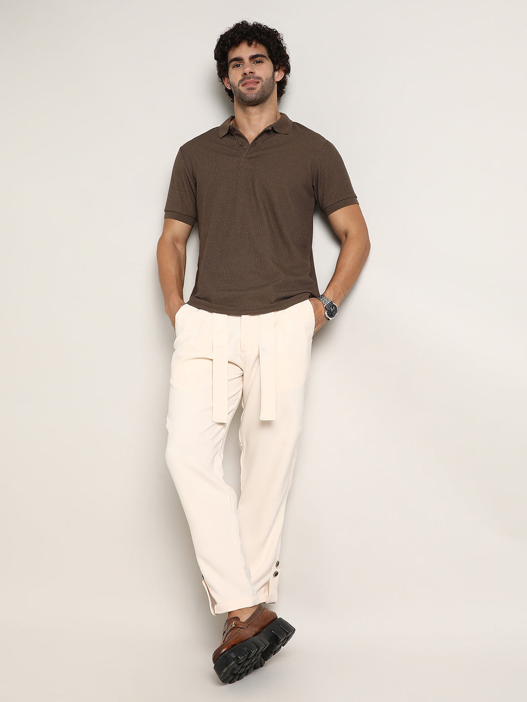 Chainlink-Ribbed Polo T-Shirt