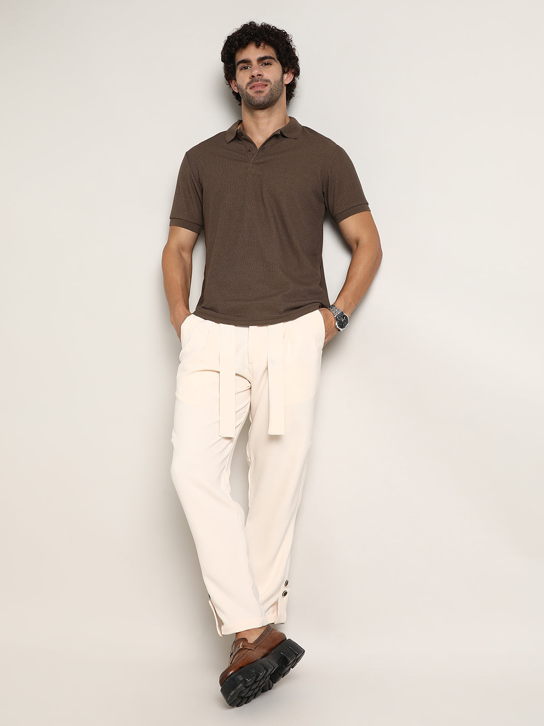 Chainlink-Ribbed Polo T-Shirt