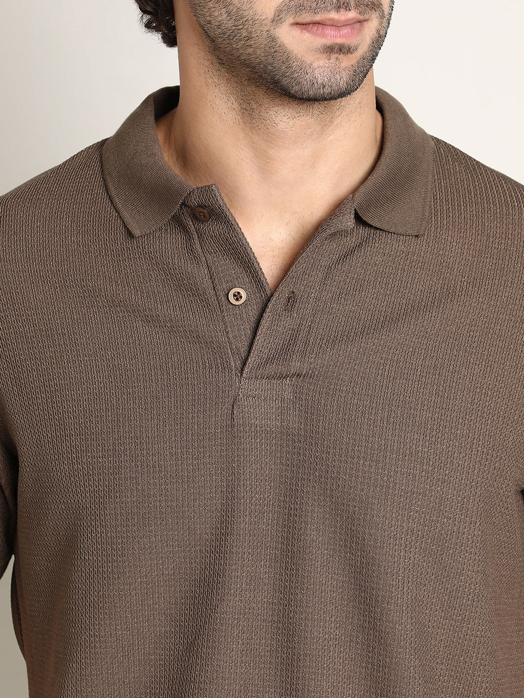 Chainlink-Ribbed Polo T-Shirt