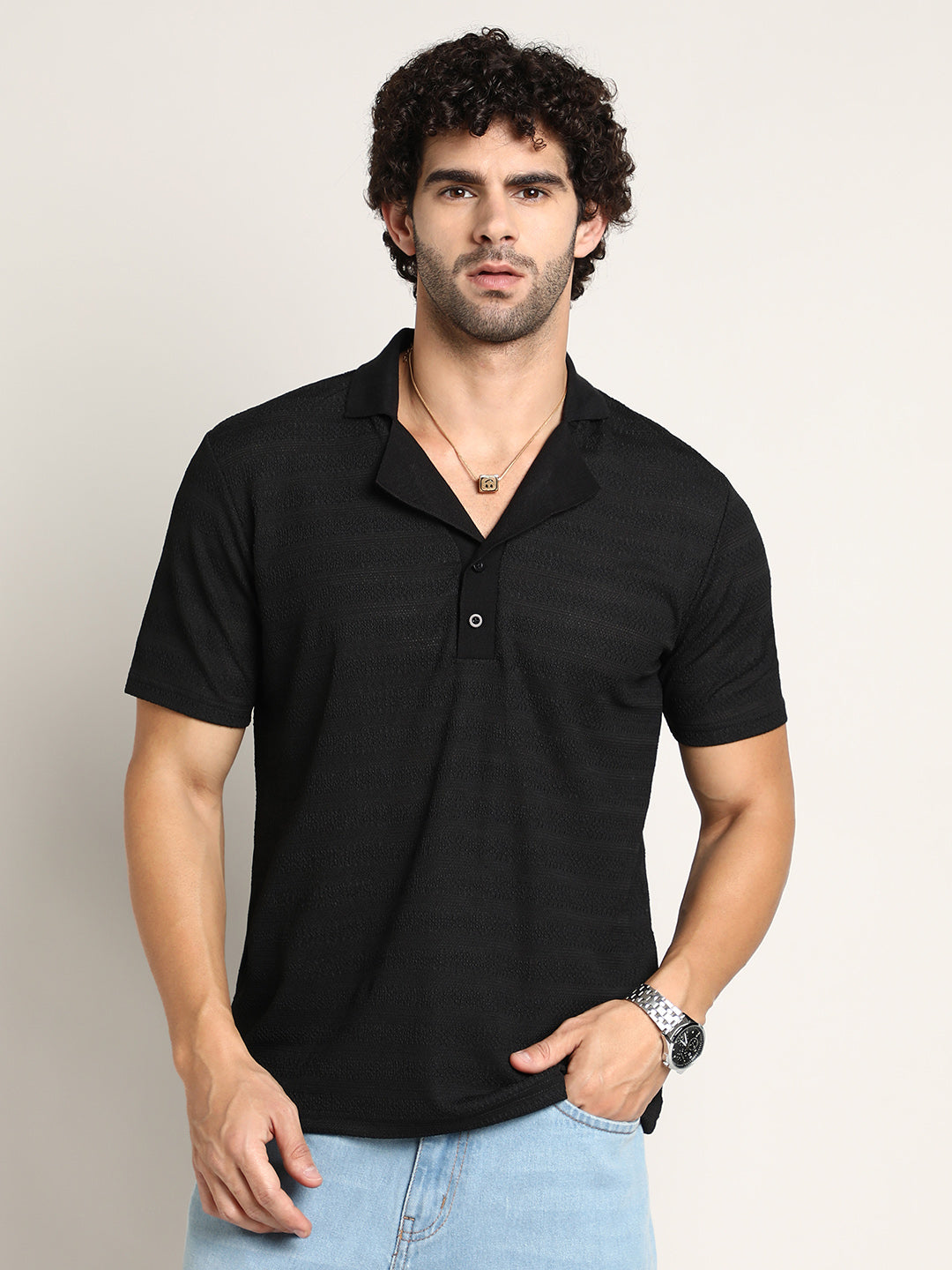 Panel-Tactile Cuban Polo T-Shirt