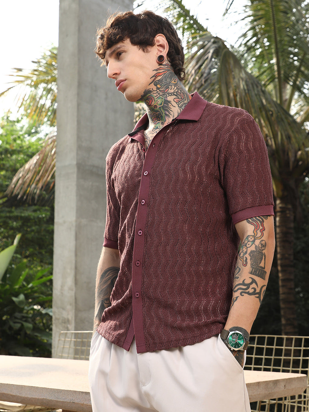 Swirl-Knit Polo Shirt