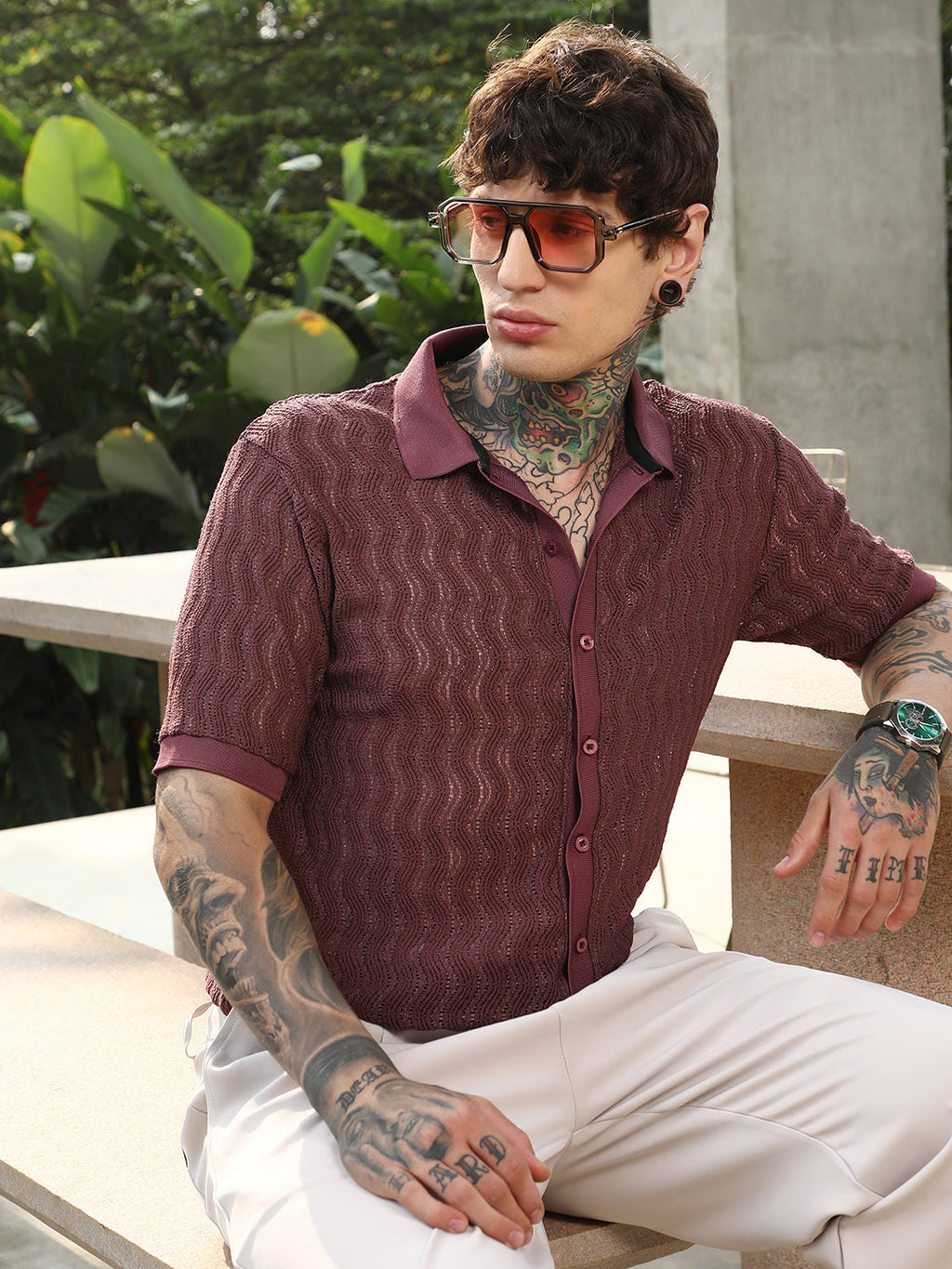 Swirl-Knit Polo Shirt