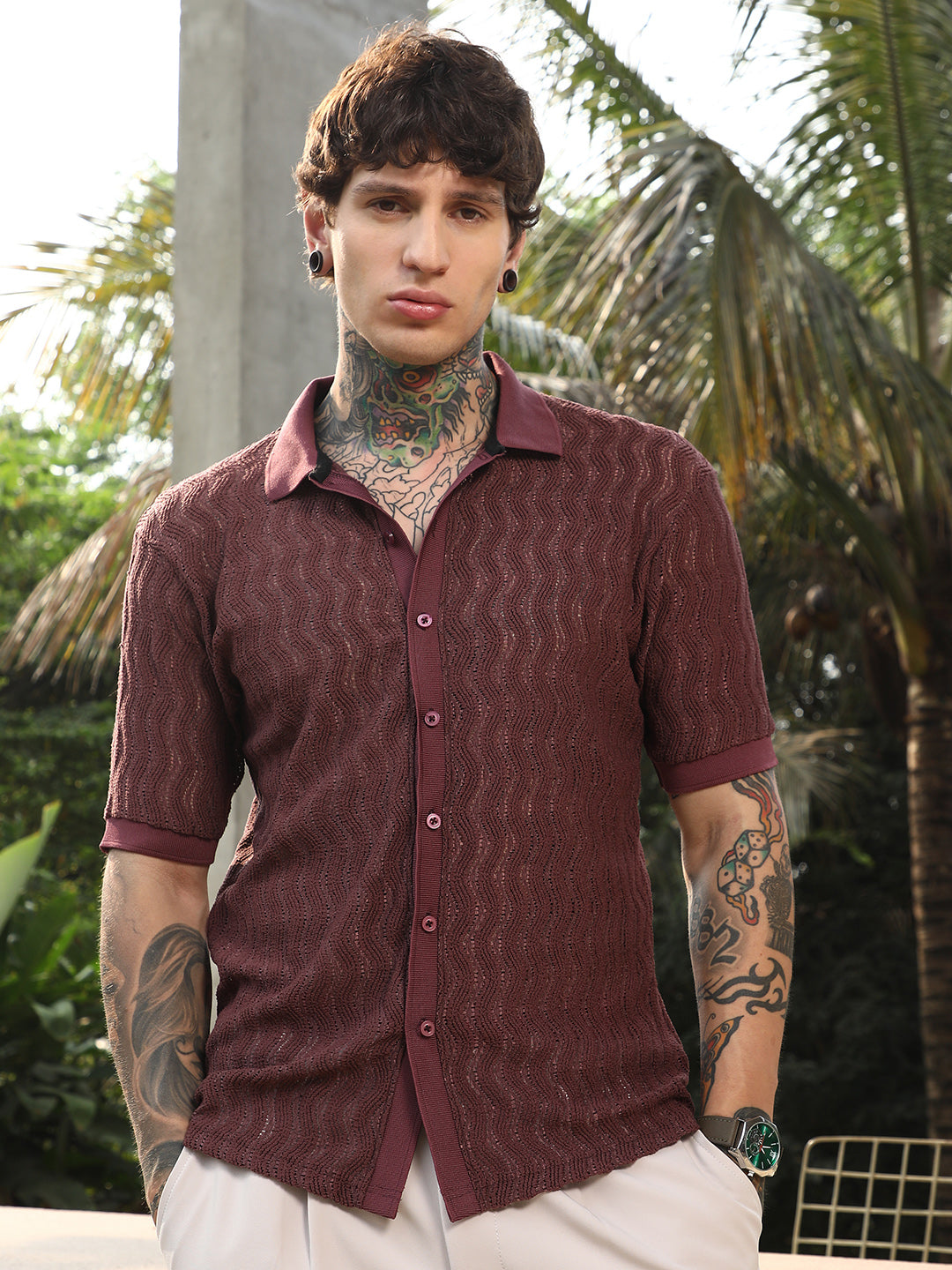 Swirl-Knit Polo Shirt