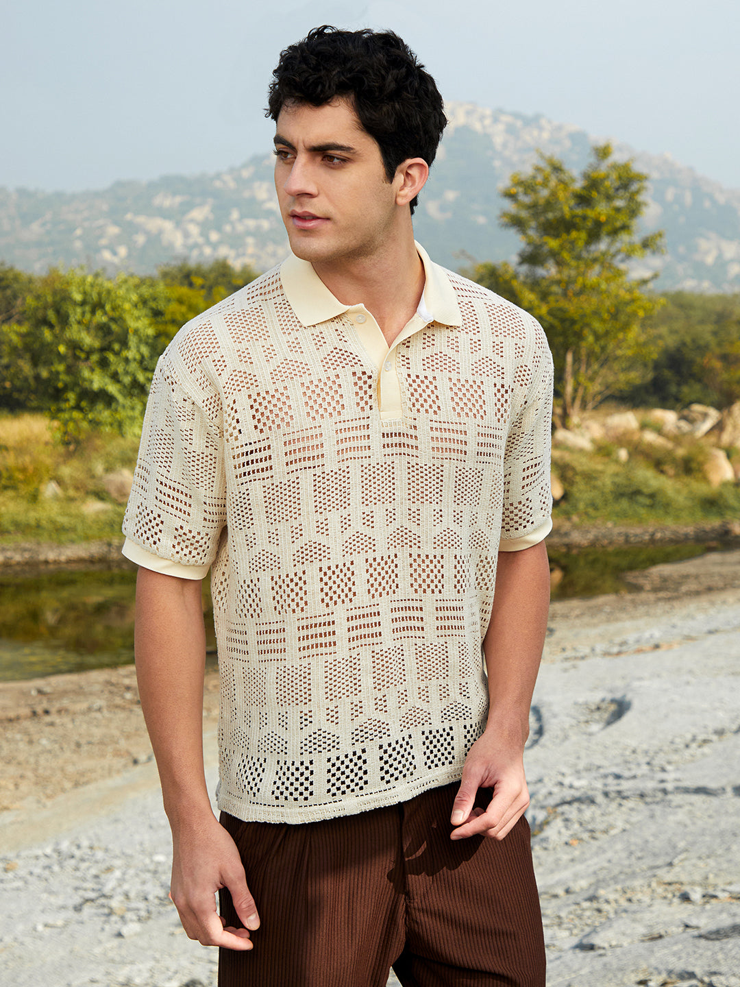 Geo-Boho Oversized Polo T-Shirt