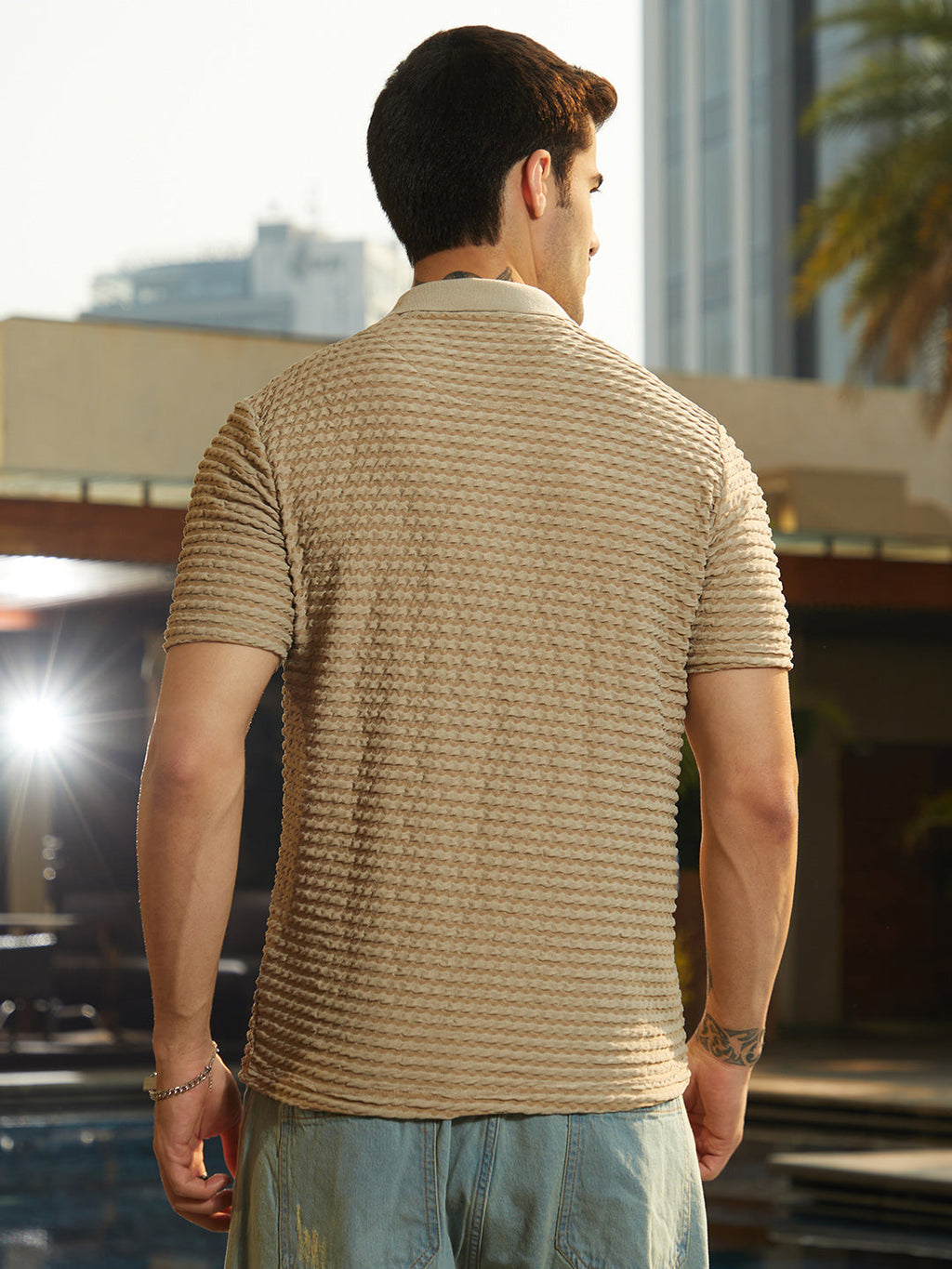 Crease-Tactile Cuban Polo T-Shirt