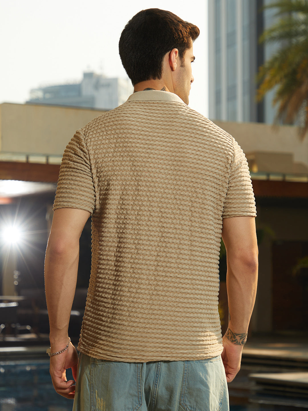 Crease-Tactile Cuban Polo T-Shirt