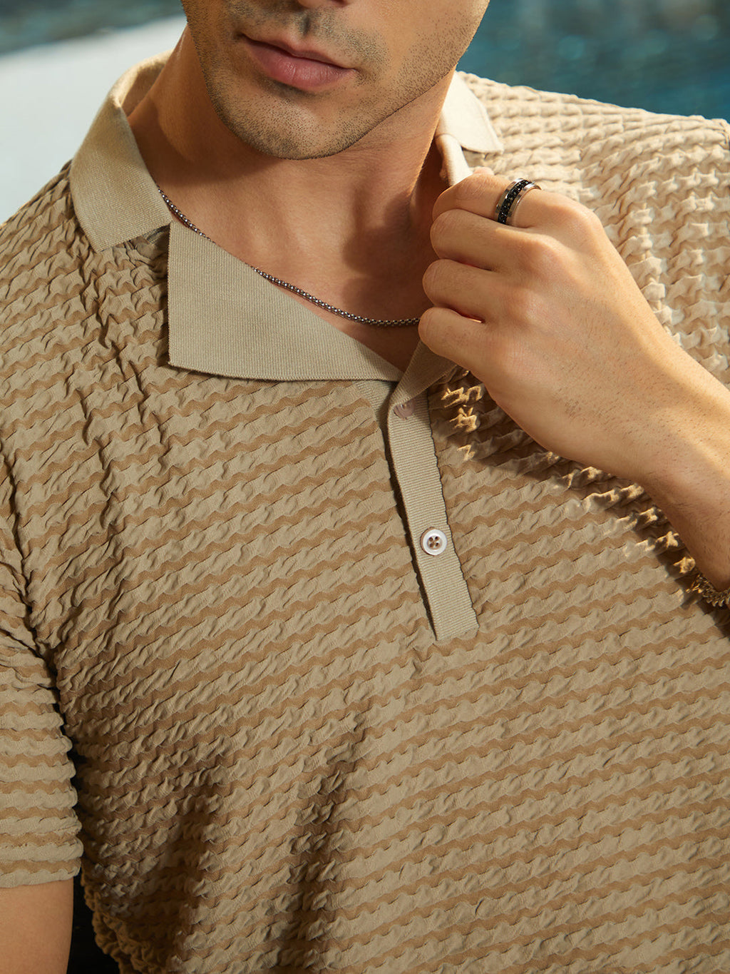 Crease-Tactile Cuban Polo T-Shirt