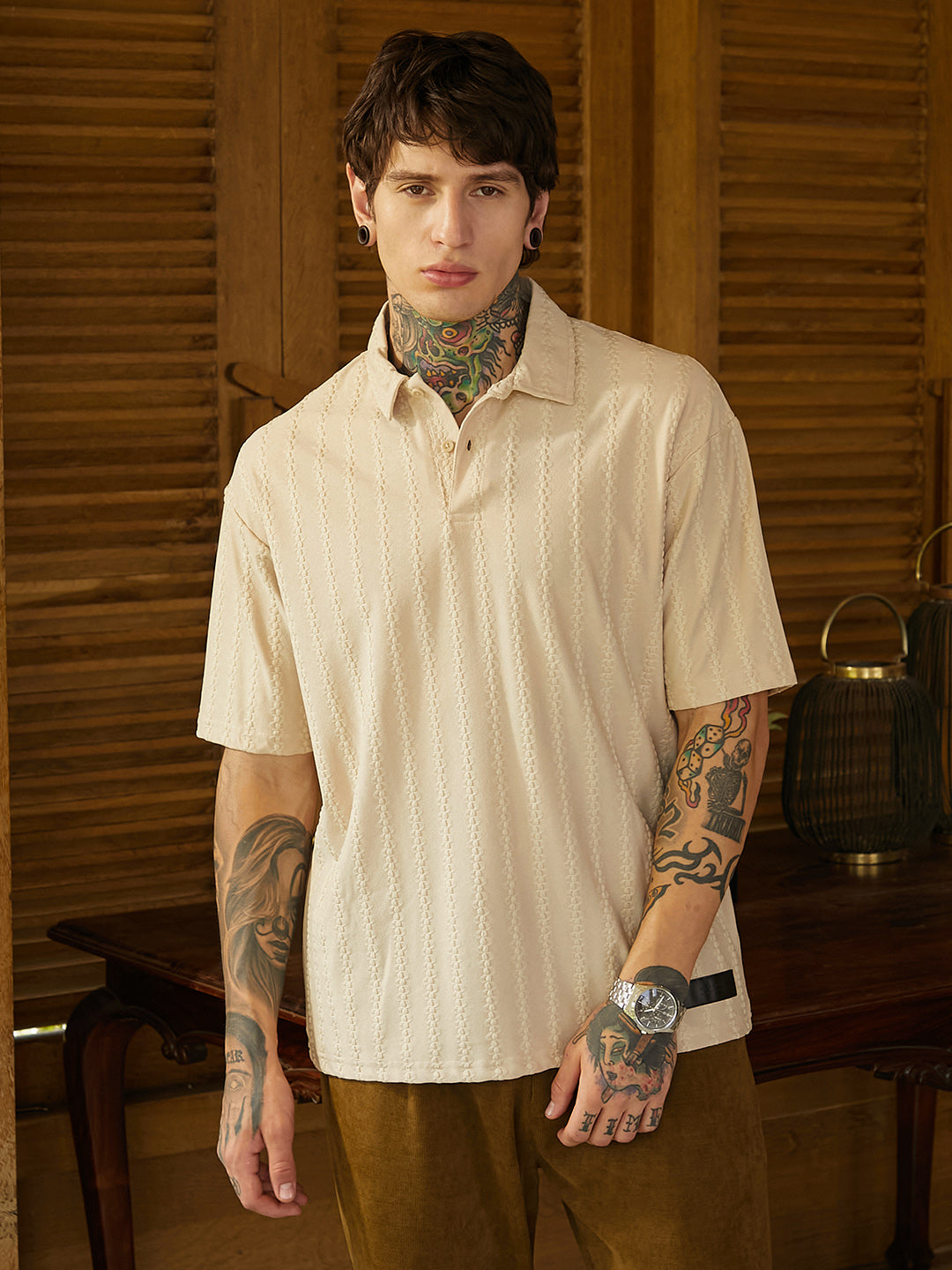 Spiralknot-Tactile Oversized Polo T-Shirt