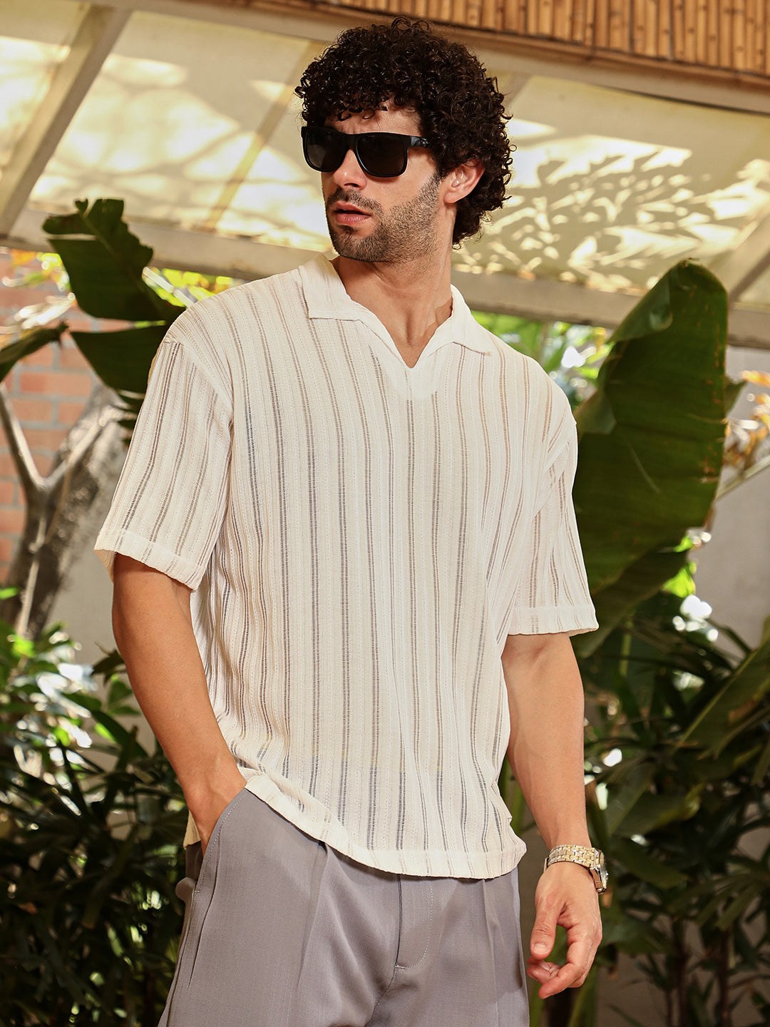 Duo-Striped Relaxed Polo T-Shirt