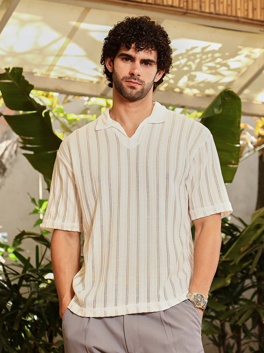Duo-Striped Relaxed Polo T-Shirt