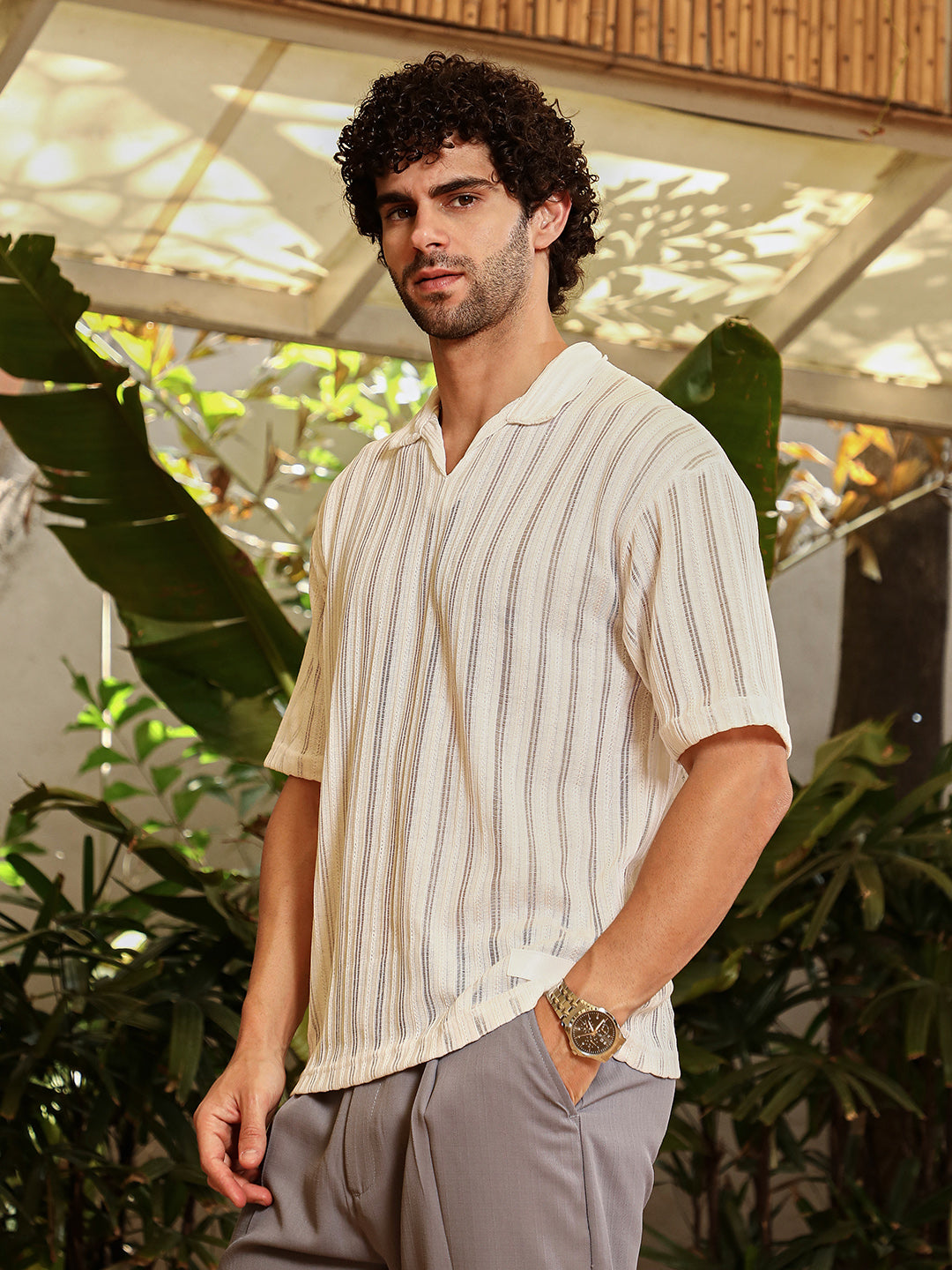 Duo-Striped Relaxed Polo T-Shirt