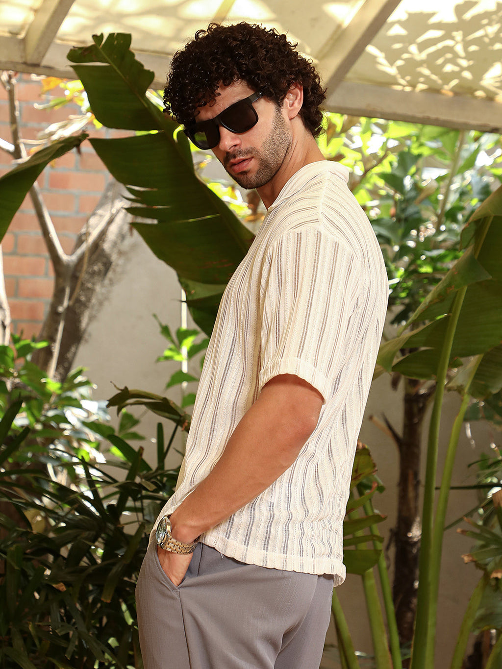 Duo-Striped Relaxed Polo T-Shirt
