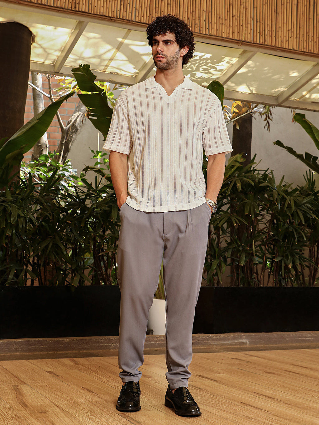 Duo-Striped Relaxed Polo T-Shirt