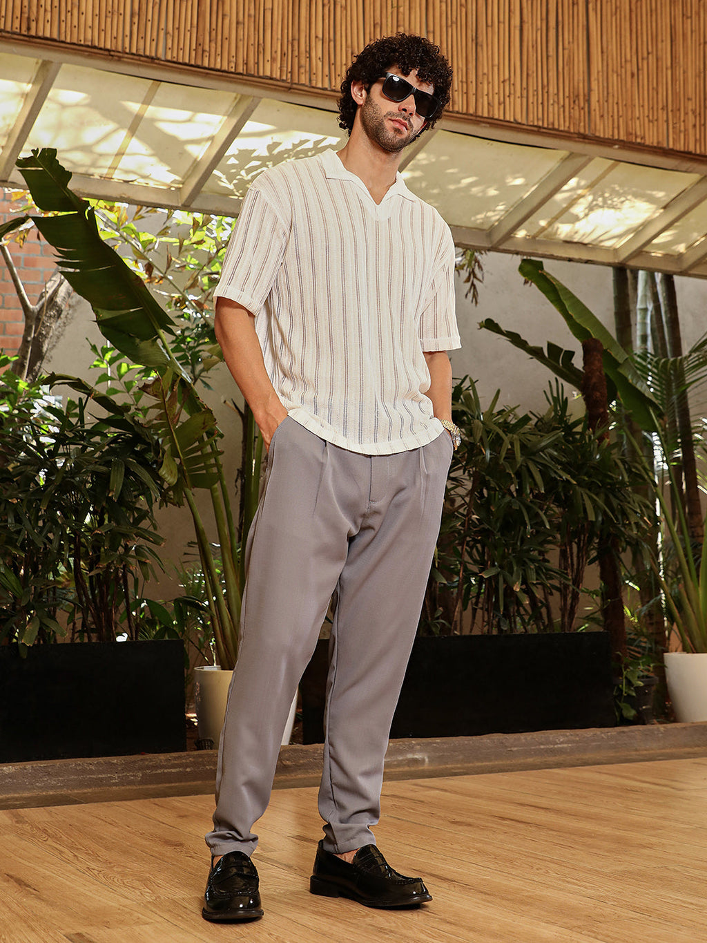 Duo-Striped Relaxed Polo T-Shirt