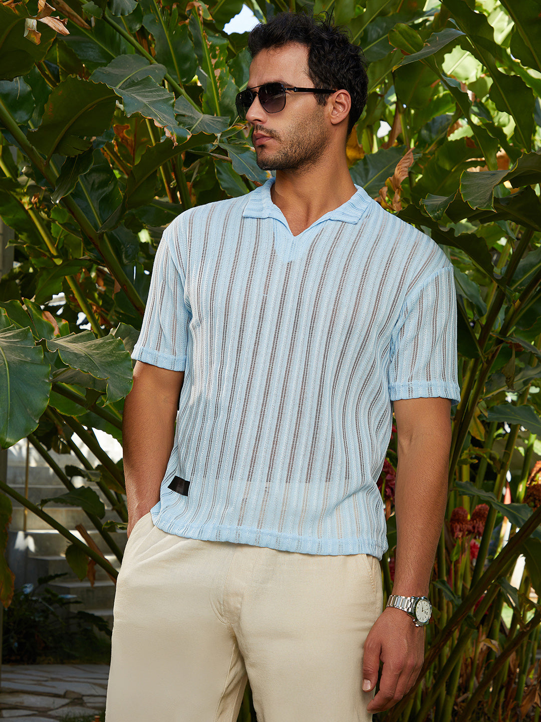 Duo-Striped Relaxed Polo T-Shirt