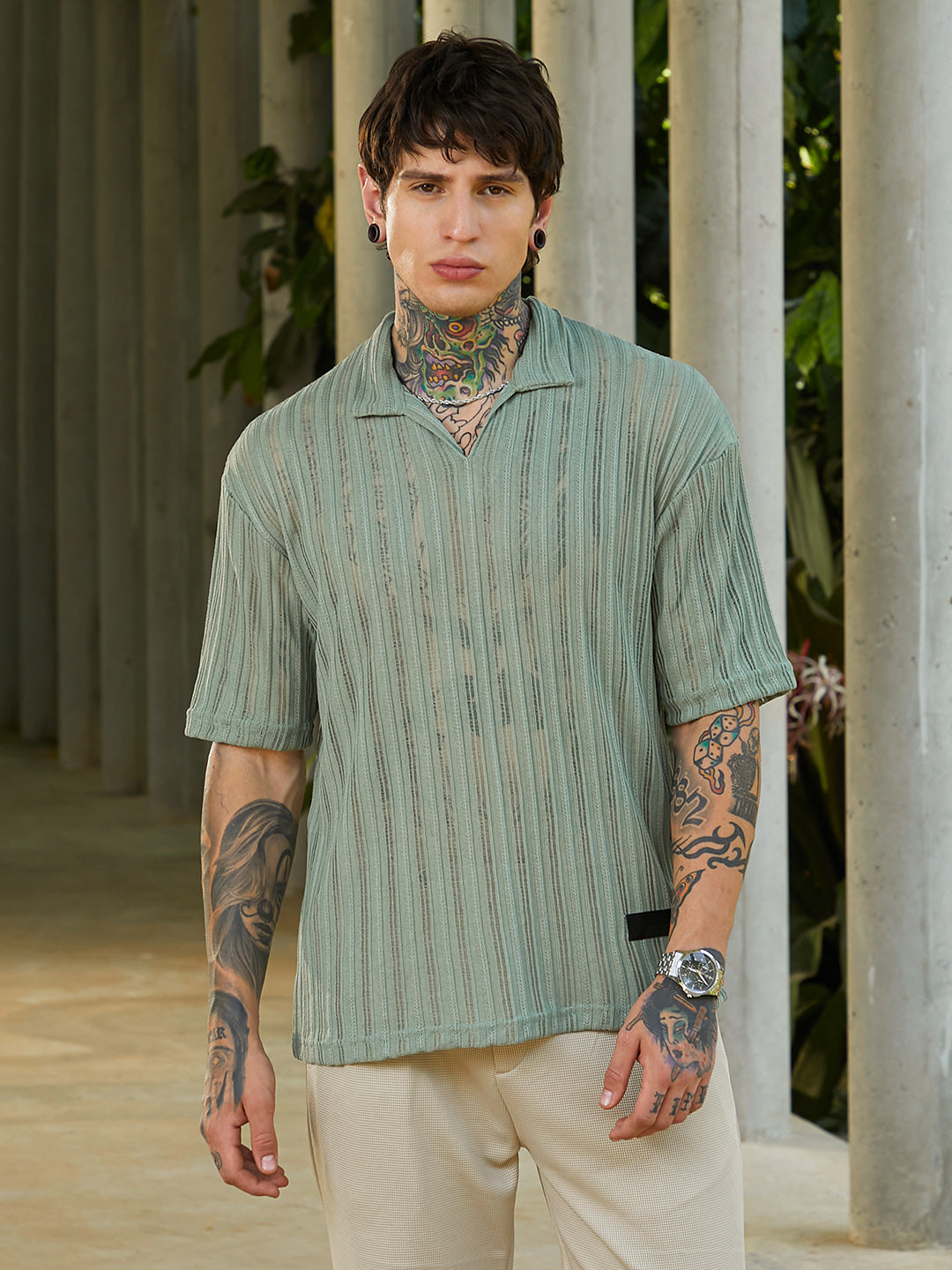 Duo-Striped Relaxed Polo T-Shirt