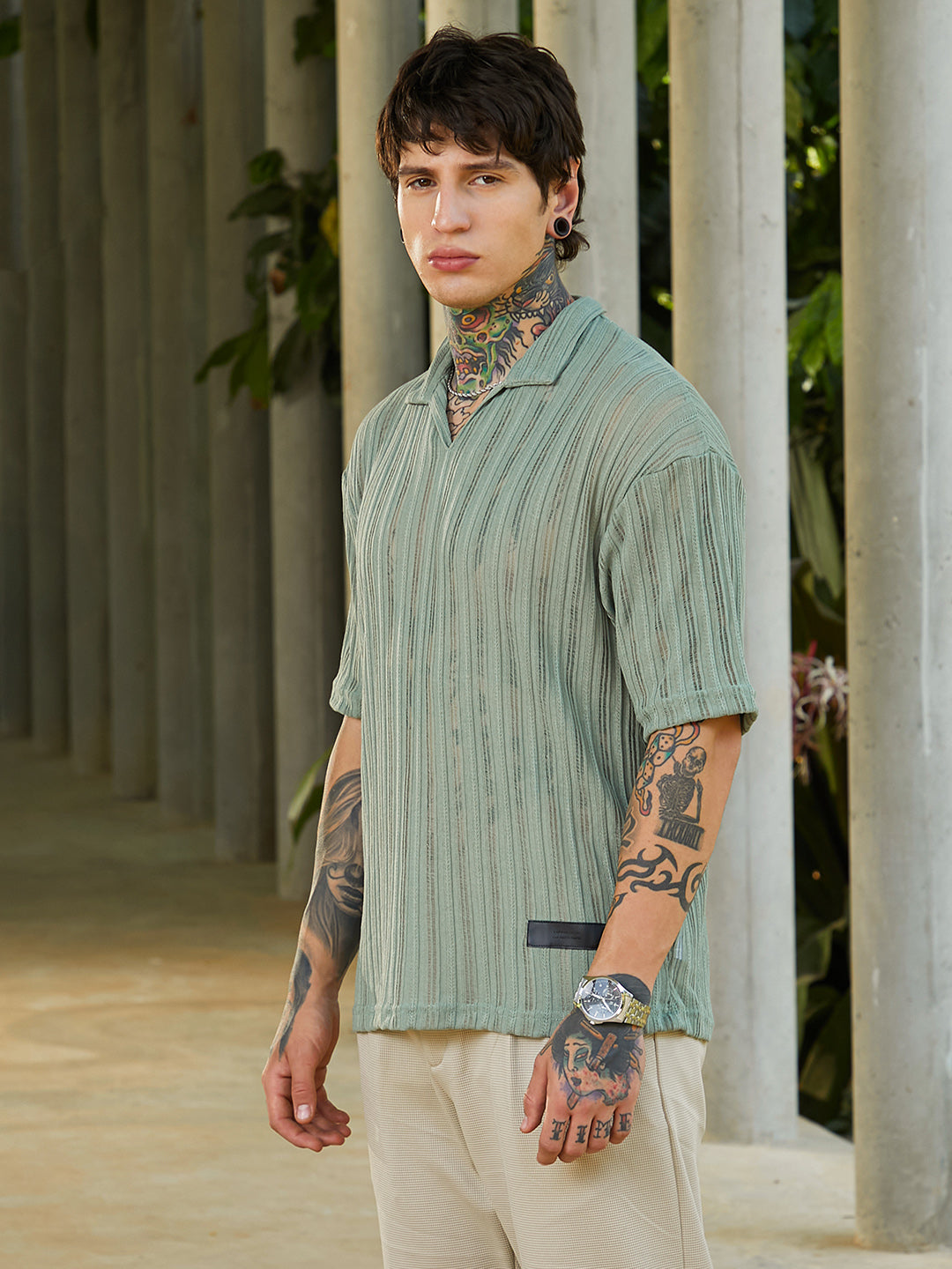 Duo-Striped Relaxed Polo T-Shirt