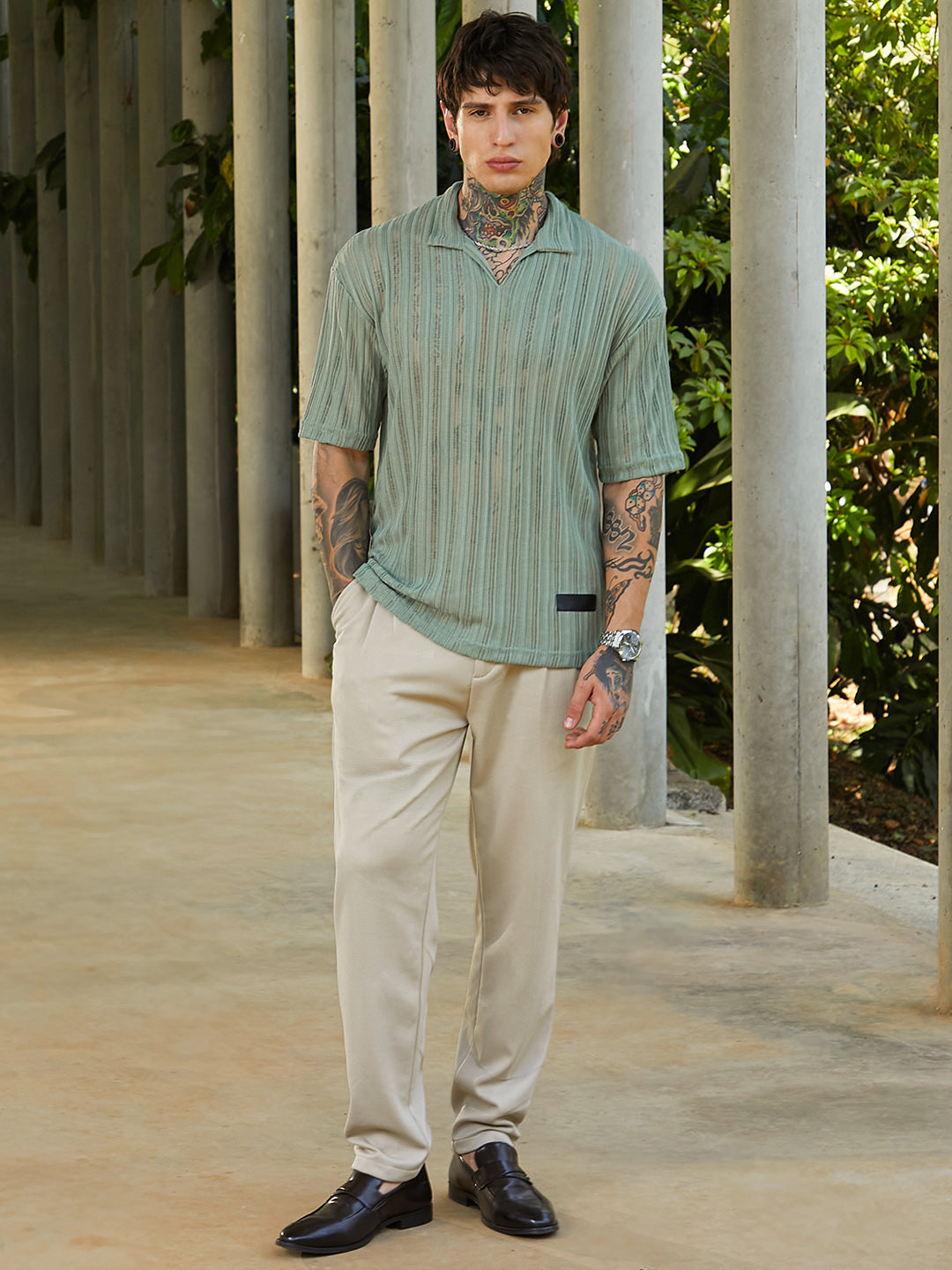 Duo-Striped Relaxed Polo T-Shirt