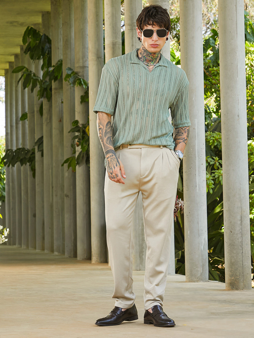 Duo-Striped Relaxed Polo T-Shirt