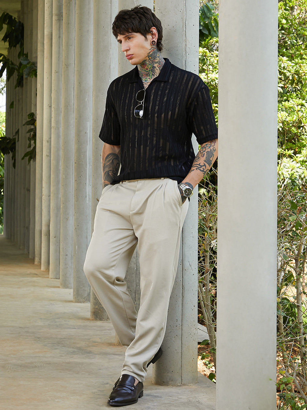 Duo-Striped Relaxed Polo T-Shirt