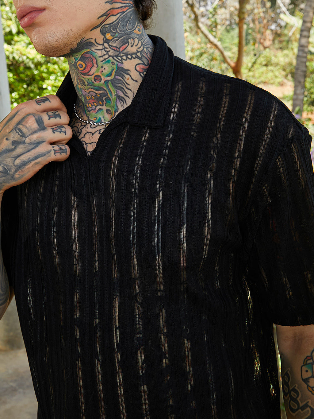 Duo-Striped Relaxed Polo T-Shirt