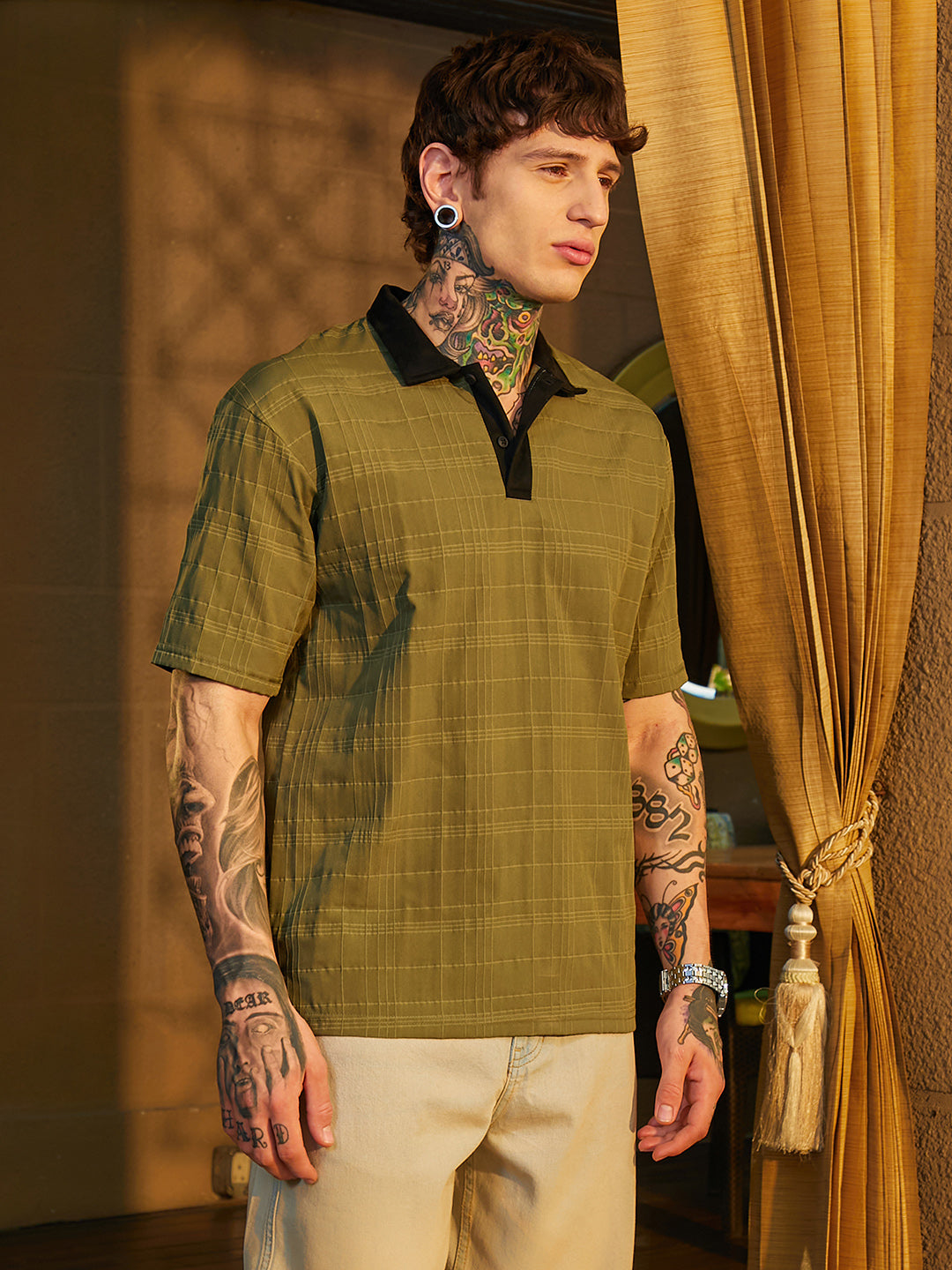 Contrast Grid Polo T-Shirt
