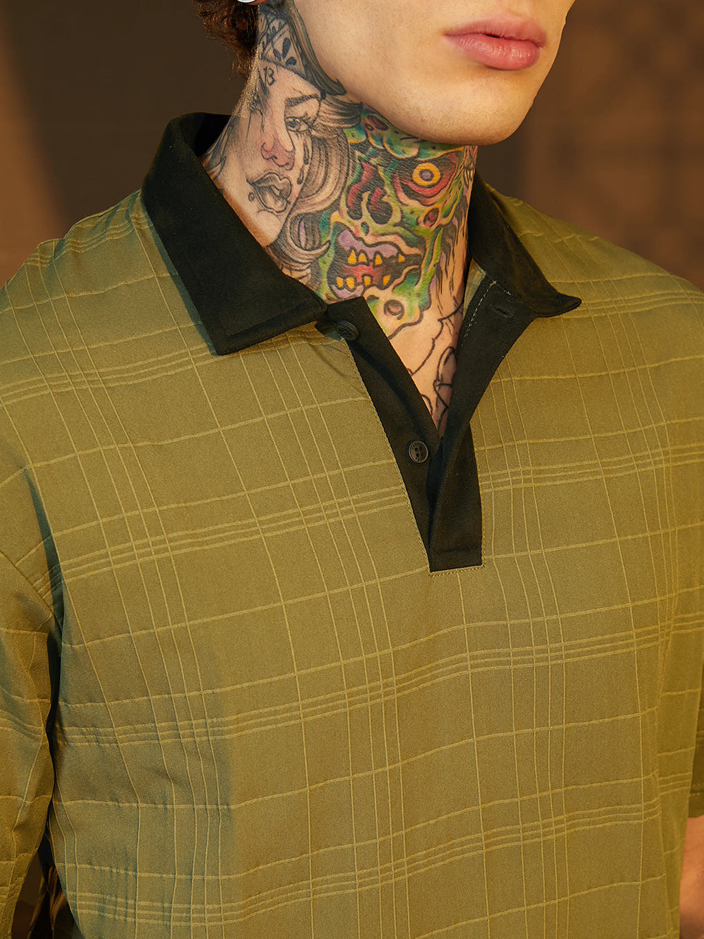 Contrast Grid Polo T-Shirt