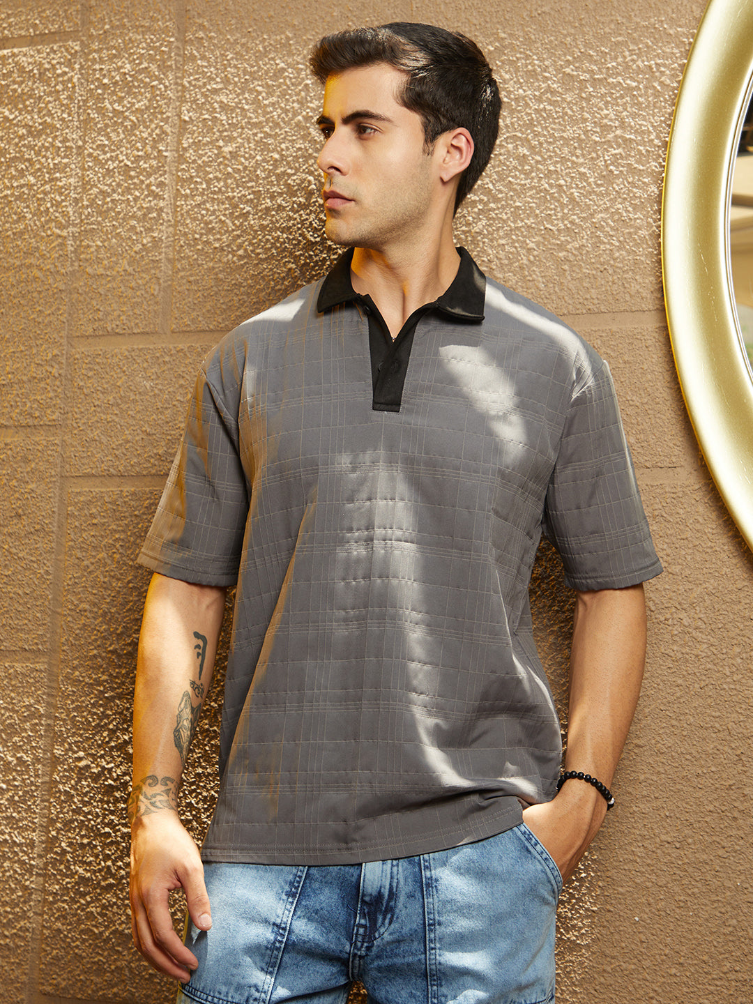 Contrast Grid Polo T-Shirt