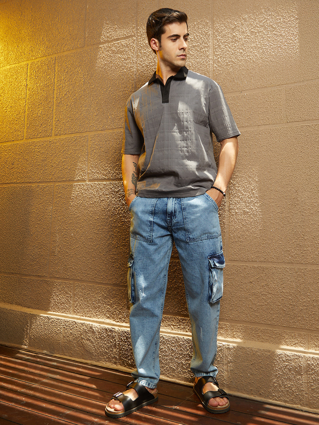 Contrast Grid Polo T-Shirt