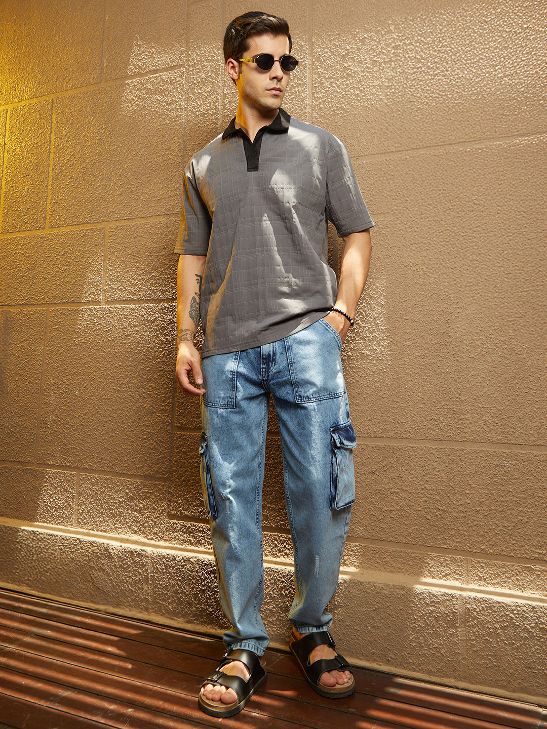 Contrast Grid Polo T-Shirt