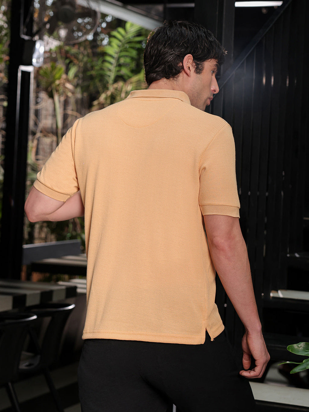 Solid Ribbed Polo T-Shirt