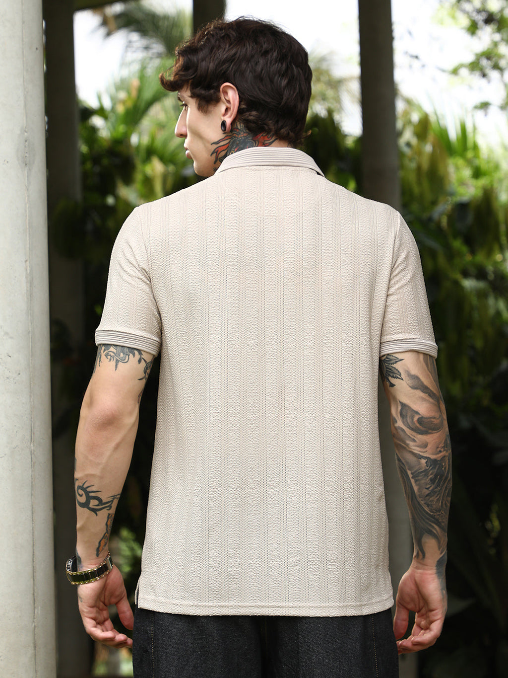 Texture-Lined Polo T-Shirt
