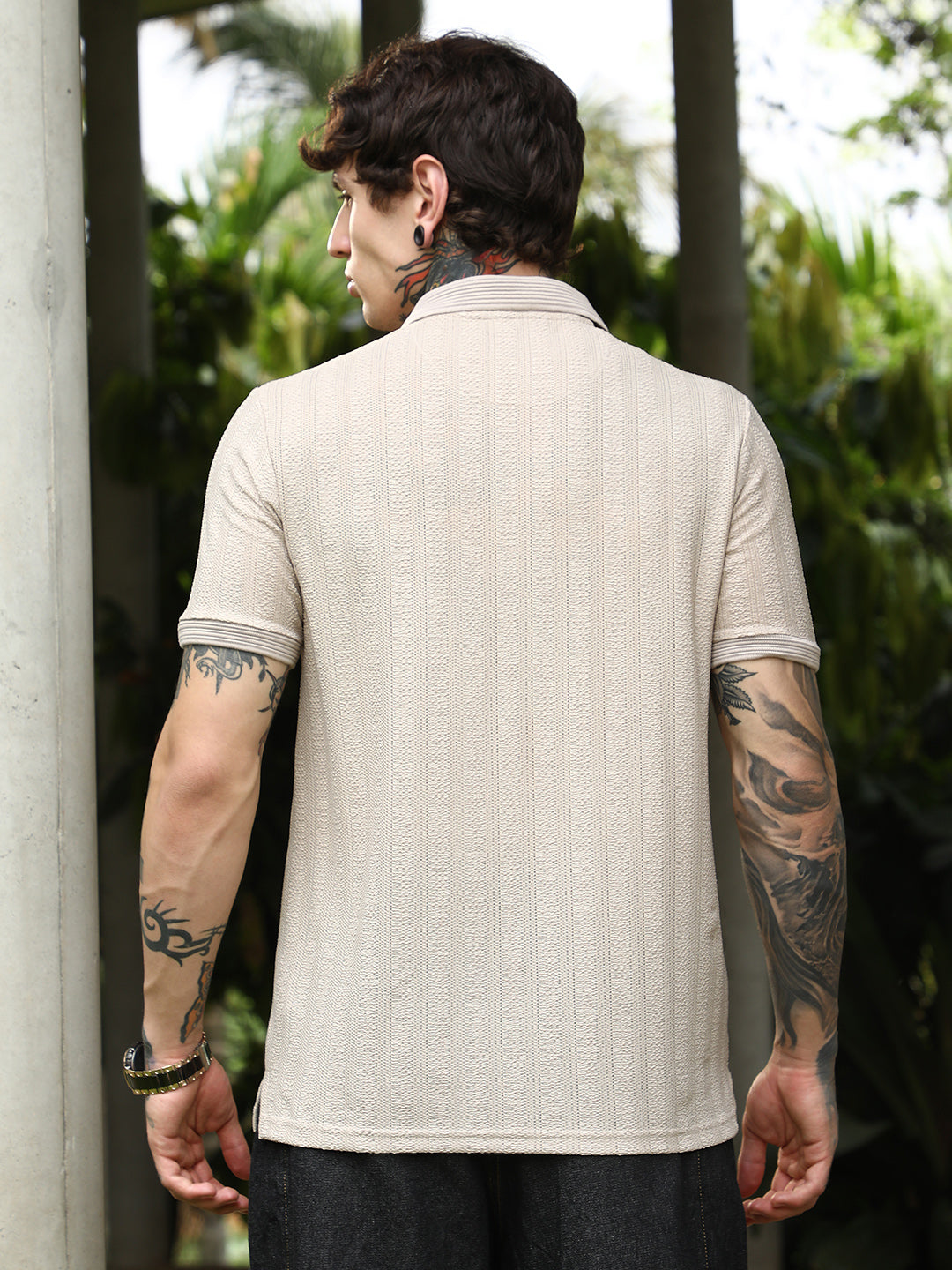 Texture-Lined Polo T-Shirt
