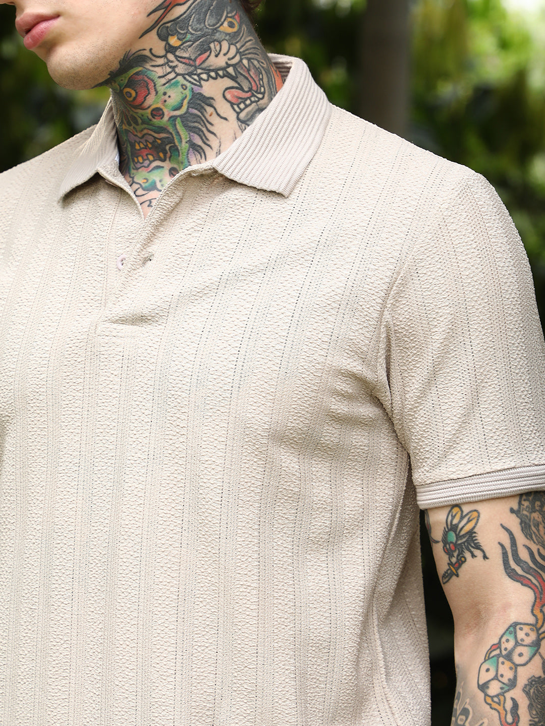 Texture-Lined Polo T-Shirt