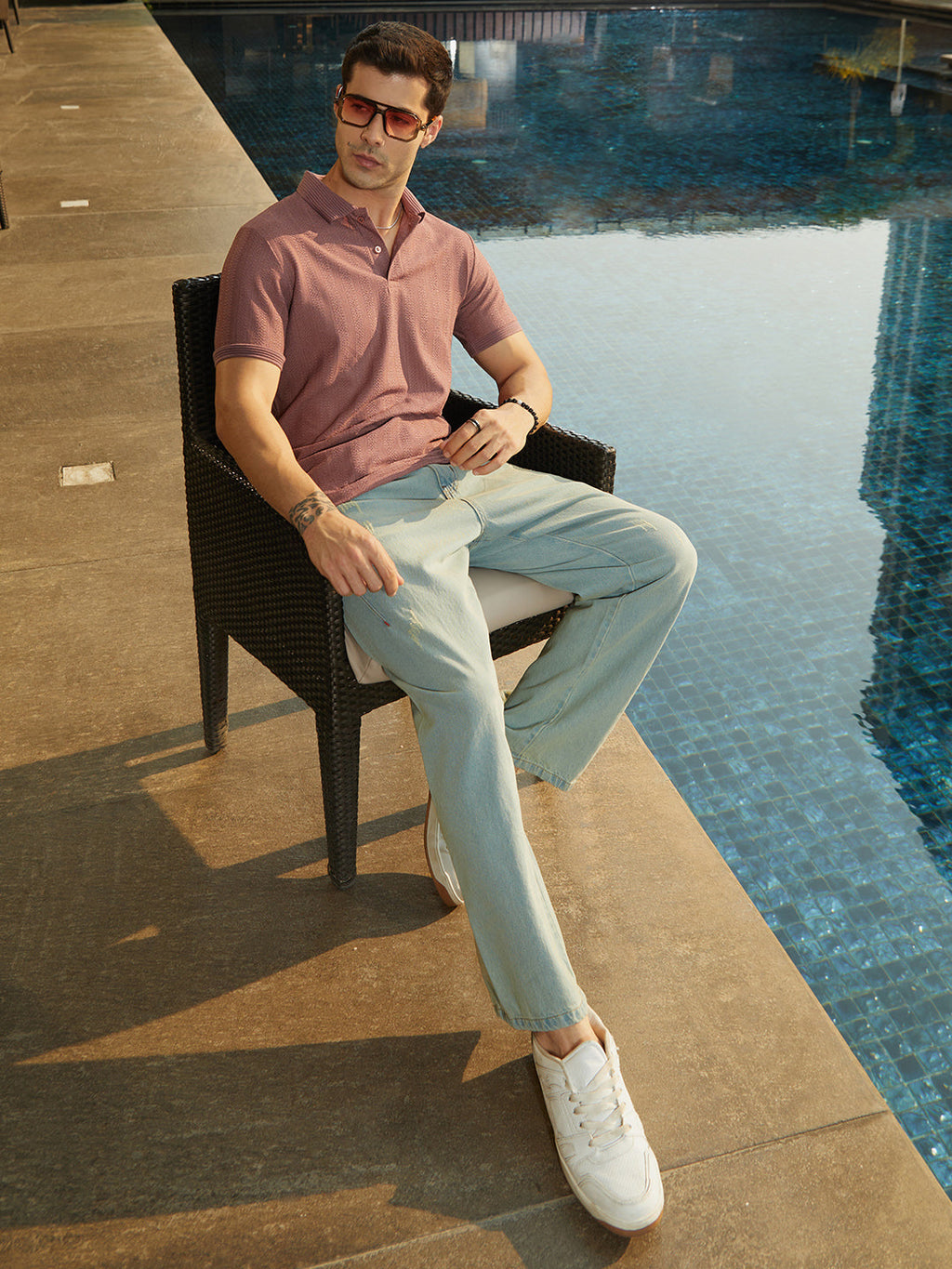 Texture-Lined Polo T-Shirt