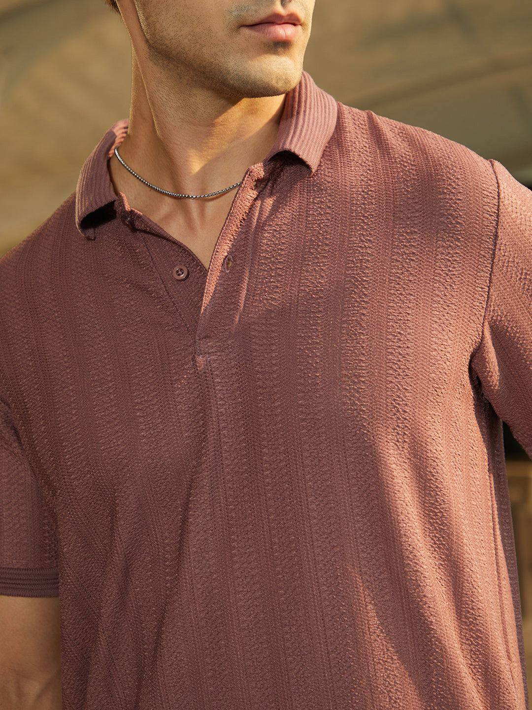 ₹899 | Campus Sutra Mens's Grape Purple Texture-Lined Polo T