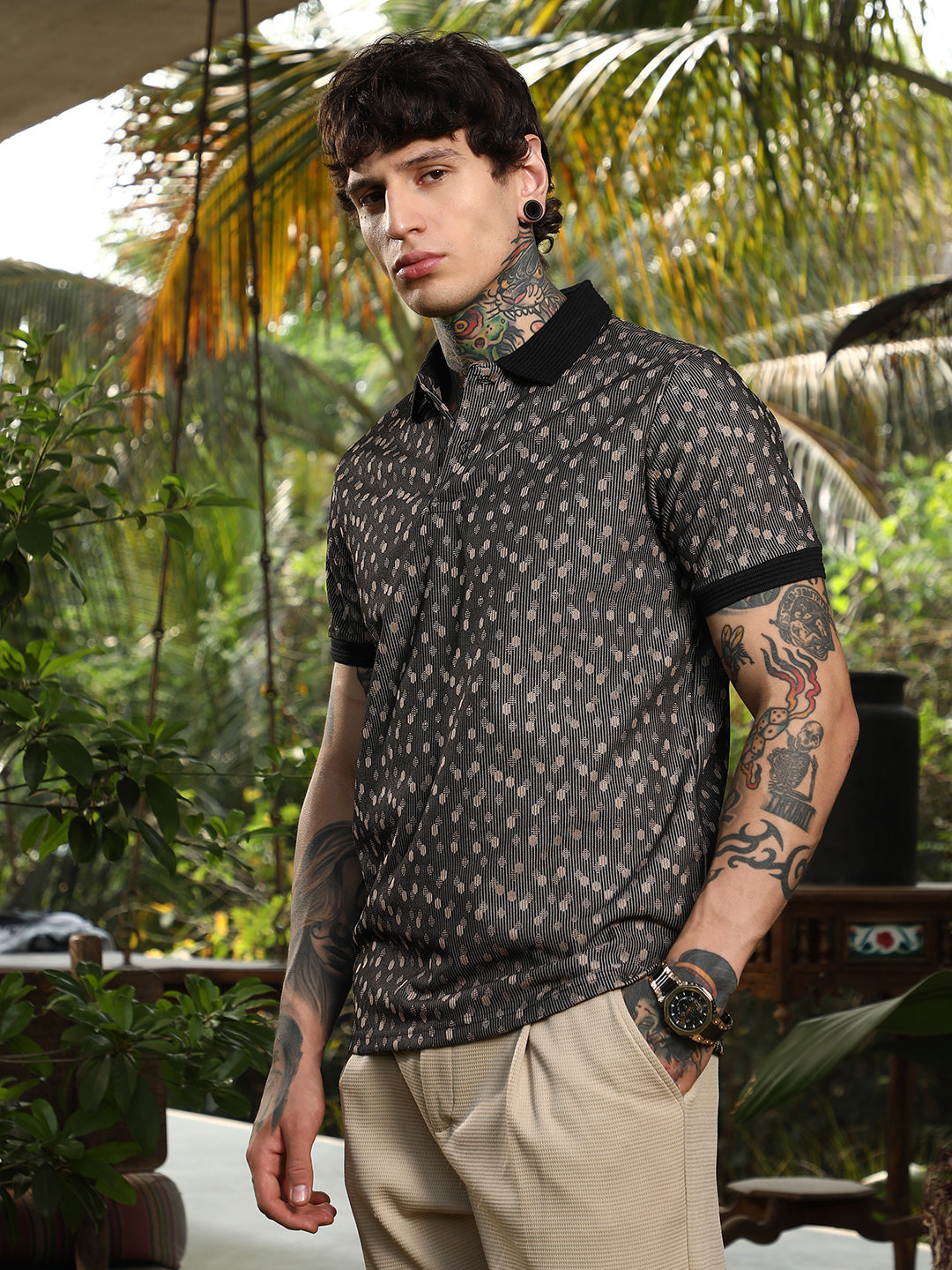 Shadowed-Polka Polo T-Shirt