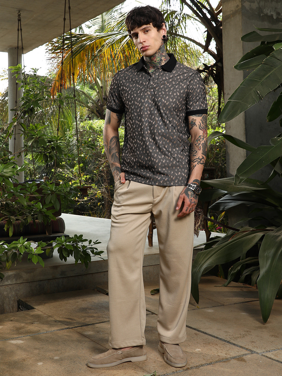 Shadowed-Polka Polo T-Shirt