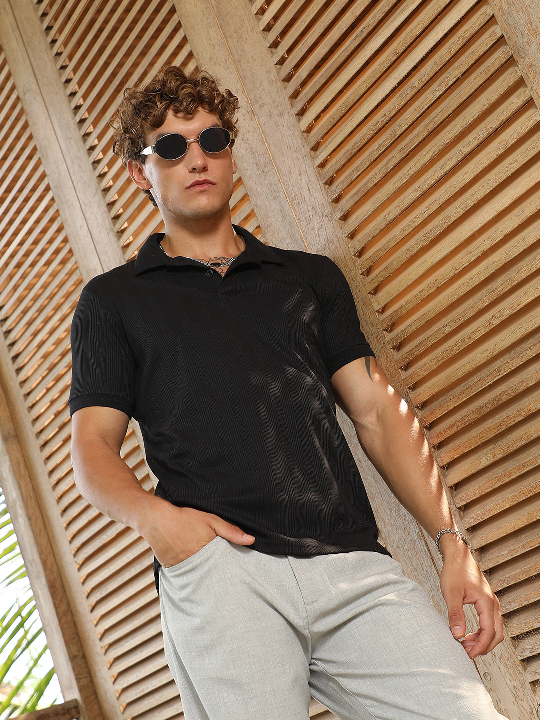 Ribbed -Tactile Polo T-Shirt