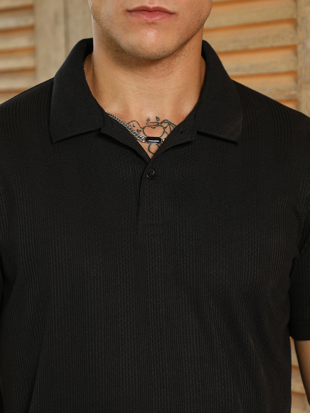 Ribbed -Tactile Polo T-Shirt