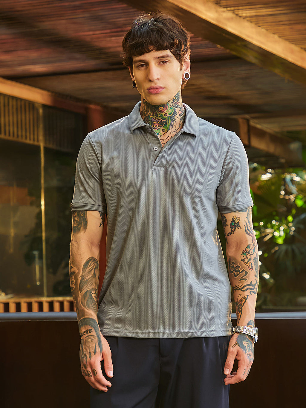 Ribbed -Tactile Polo T-Shirt