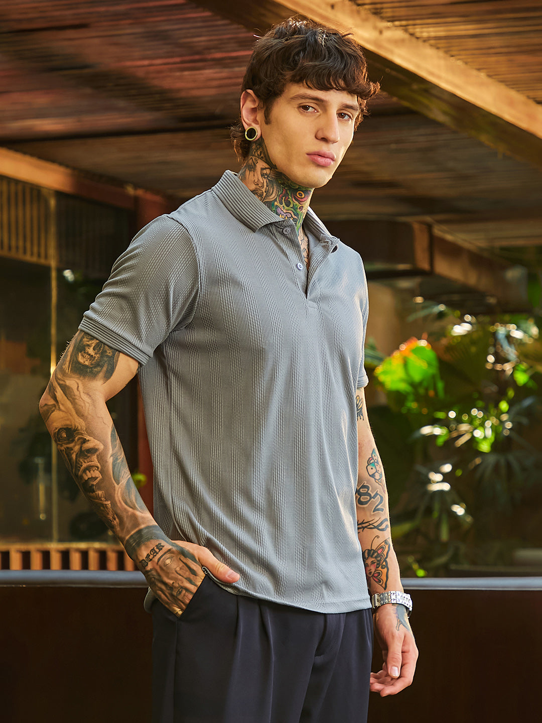 Ribbed -Tactile Polo T-Shirt