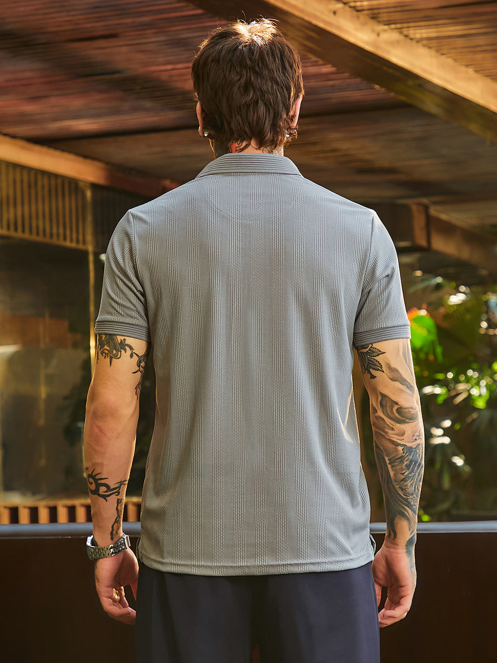 Ribbed -Tactile Polo T-Shirt