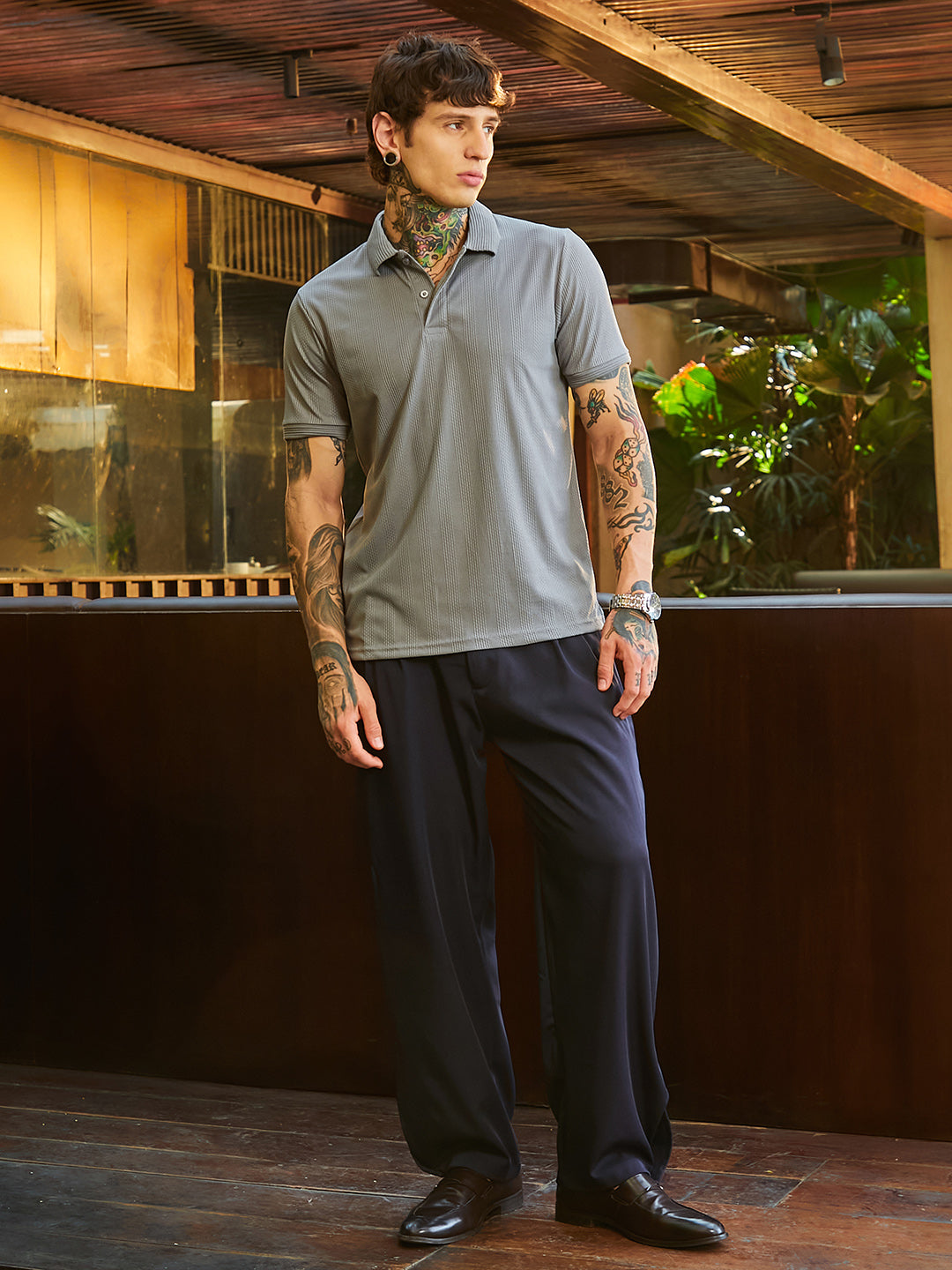 Ribbed -Tactile Polo T-Shirt